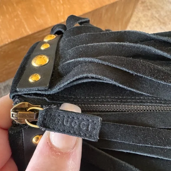 Gucci Black Fringe Heeled Boots with Gold Accents - Picture 6 of 6